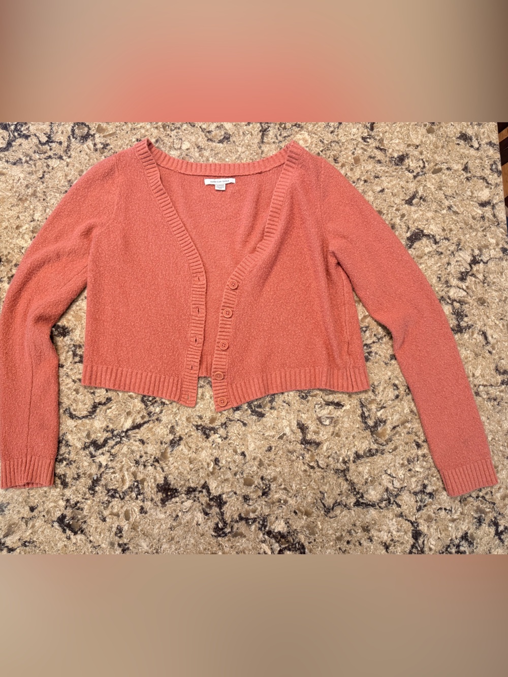 American Eagle Outfitters Dusty Coral Cropped Button Cardigan